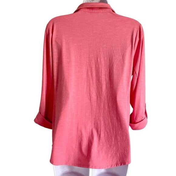 Kiss & Fly Pink Button Down Shirt Roll Tab Sleeves Women's Size Medium - Picture 6 of 10